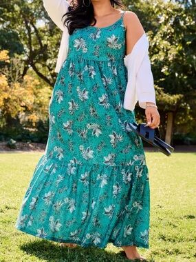 Lane Bryant Floral Teal Maxi Dress With Pockets Plus Size 18/20 Great Condition